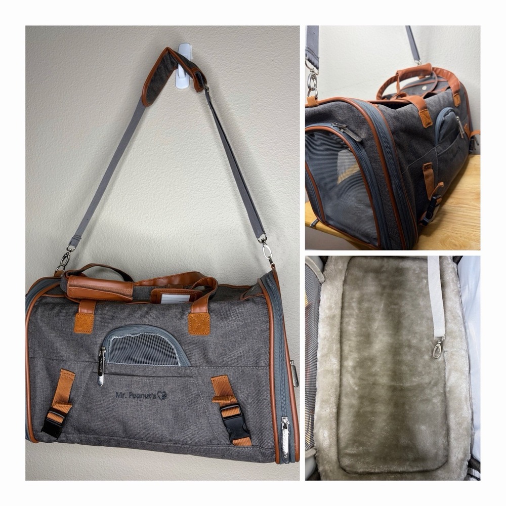 Mr Peanut's Pet Carrier 18x10x15 Gray Brown Airline Travel Cat Dog Carry On